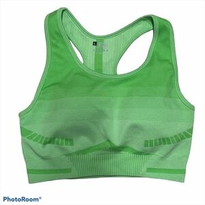Great Support Sports Bra bright lime green cutout keyhole back L